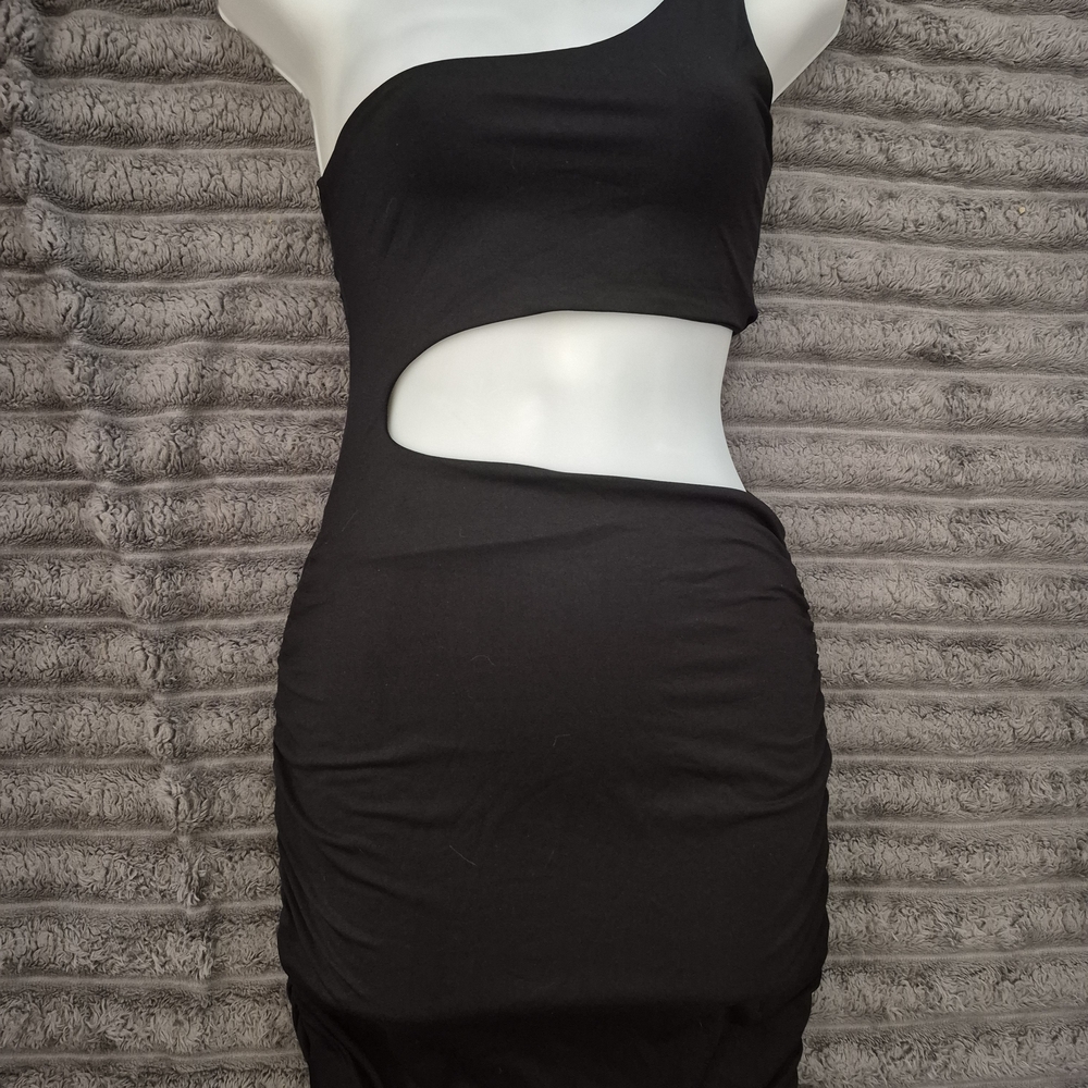 One Shoulder Black Cut-Out Dress